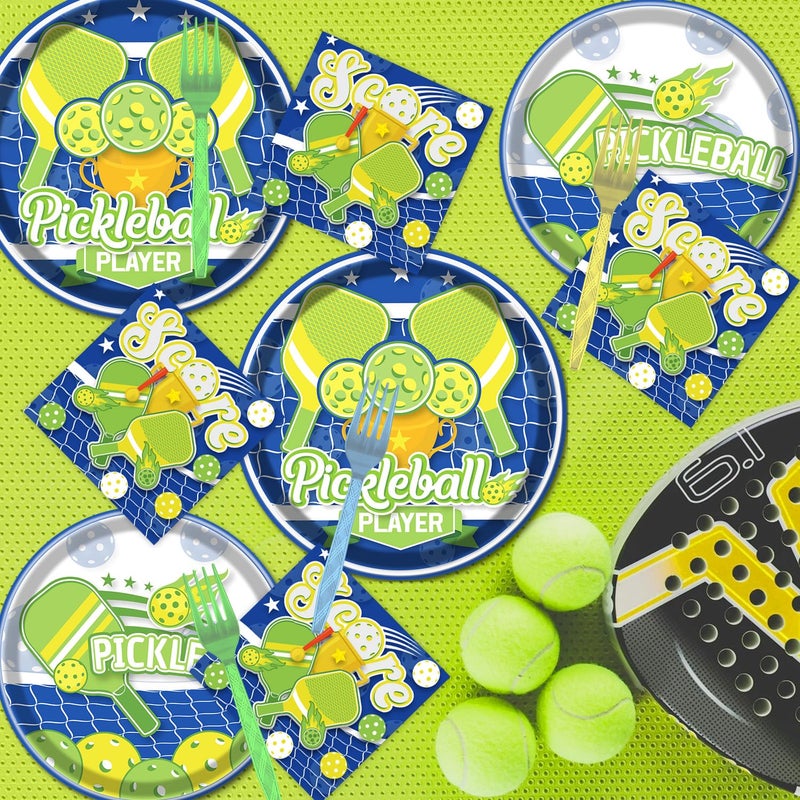 Rakuto Pickleball Party Plates Supplies - 96PCS Pickleball Player Themed Disposable Paper Plates Forks Napkins Tableware Set Pickleball Sports Baby Shower Birthday Party Decorations(24 Guests) - Image 5